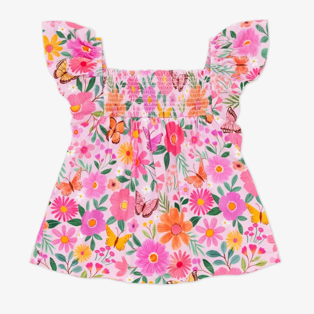 Little Sleepies- Butterfly Blooms Smocked Flutter Top, 2T